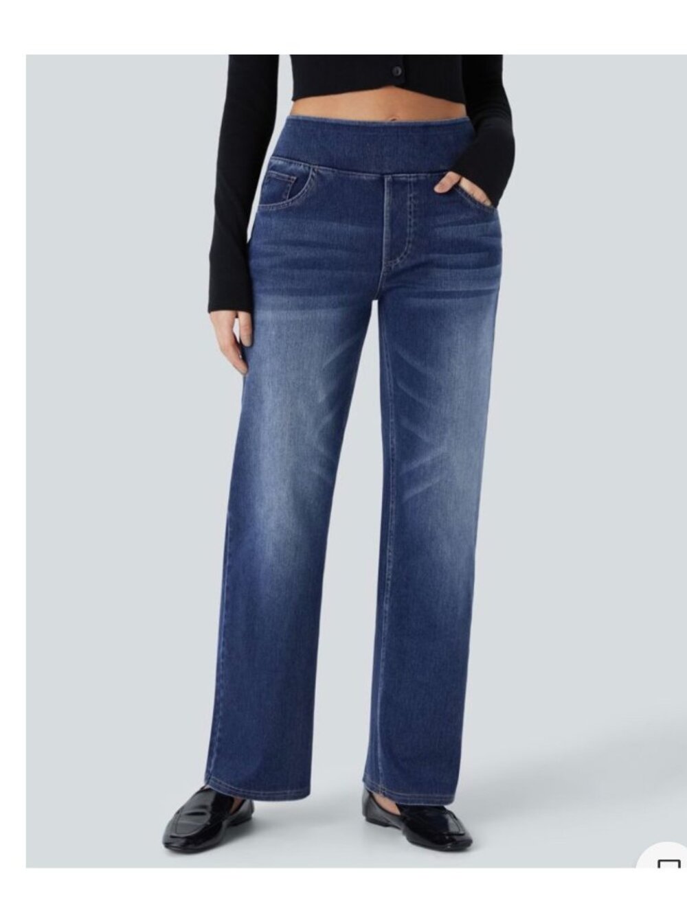 Halara High Waisted MP Pockets Straight Leg Washed Casual Jeans Petite M Bright